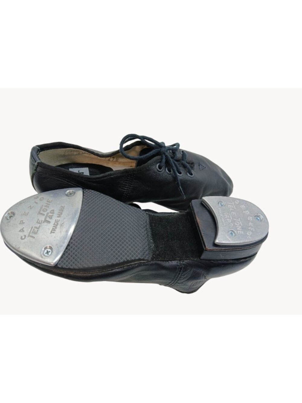 Revolution Black Leather Lace Up Tap Jazz Dance Shoes Child Size 3.5 Tele Tone - Picture 7 of 10